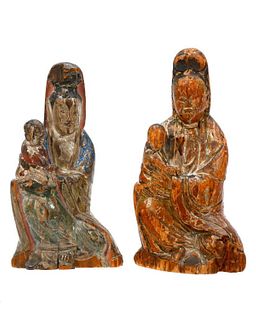 Two Polychrome Mother and Child Figures.