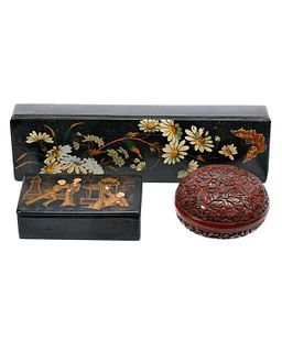 Three Chinese Lacquer Small Boxes.