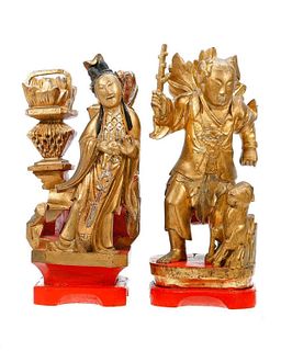 Two Chinese Gilt Lacquered Temple Figures.