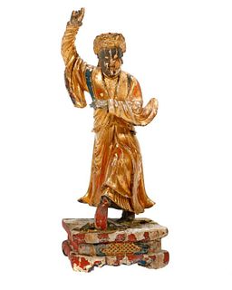Chinese Gilt Wood Temple Figure, c. 19th Century.