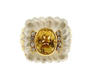14K Gold Diamond Citrine Rock Crystal Ring