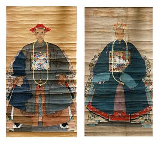 Pair of Chinese Ancestor Portraits, 18th/19th Century.