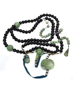 Tibetan/Chinese Prayer Beads of Green Howlite and Nut.