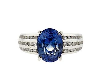 14k Gold 4ct Sapphire Diamond Ring