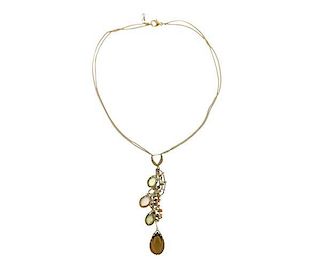 18K Gold Multi Color Stone Drop Necklace