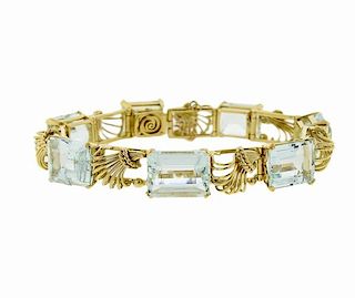 Retro 18k Gold Aquamarine Bracelet