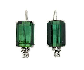 14k Gold Green Tourmaline Diamond Earrings