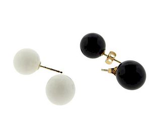 Tiffany &amp; Co Ziegfeld Onyx White Stone Gold Bead Earrings Lot of 2