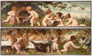 Two Victorian Allegorical Mural Paintings, Cooking