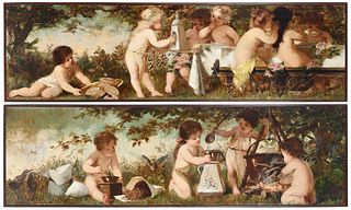 Two Victorian Allegorical Mural Paintings, Tea and Coffee