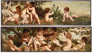 Two Victorian Allegorical Mural Paintings, Music and Love