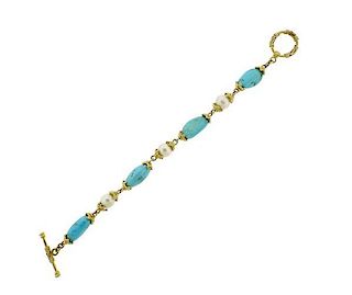 Maz 18K Gold Turquoise Pearl Toggle Bracelet
