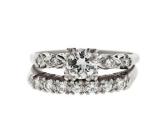 Platinum Diamond Engagement Ring Wedding Band Ring Set