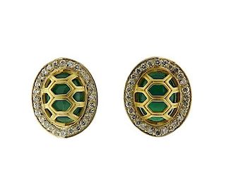 Slane Slane 18K Gold Sterling Diamond Green Stone Tortoise Earrings
