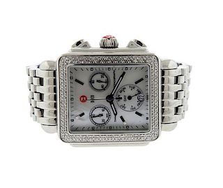 Michele Deco Steel Diamond MOP Chronograph Watch