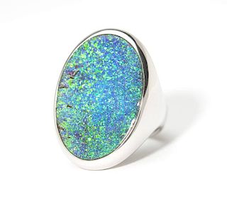 A large black opal and platinum ring, Silverhorn