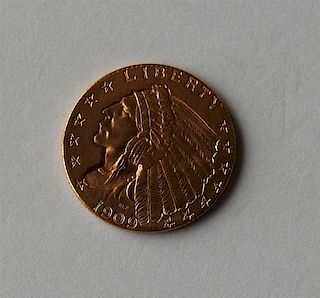 1909 Indian Head 2.5 Dollar Gold US Coin