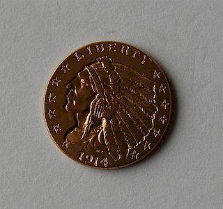 1914 Indian Head 2.5 Dollar Gold US Coin
