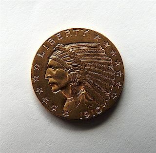 1910 Indian Head 2.5 Dollar Gold US Coin