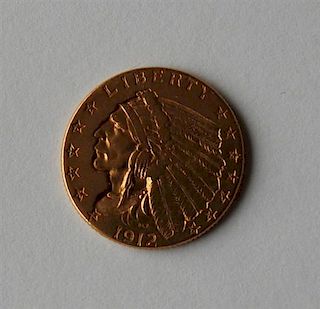 1912 Indian Head 2.5 Dollar Gold US Coin