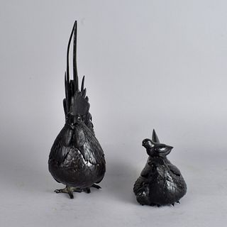 Meiji Bronze Rooster & Hen Incense Burner