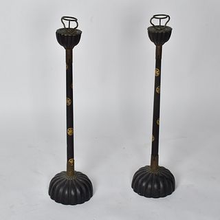 Pair of Antique Japanese Lacquer Candlesticks