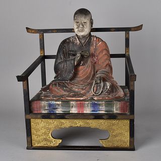 Antique Japanese Seated Figure of Kobo Daishi
