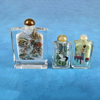 Three Chinese Reverse Painted Snuff Bottles
