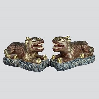 Pair of Large Chinese Foo Dog Statues