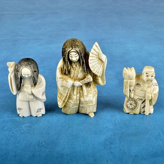 Three Antique Japanese Miniature Figurines