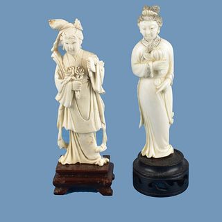 Two Antique Chinese Carved Guanyin Figurines