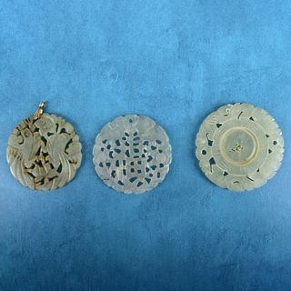 Three Chinese Jade Disk Pendants