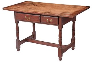 American William and Mary Paint Decorated Stretchered Base Tavern Table