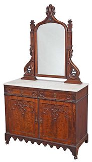 American Gothic Figured Walnut and Marble Top Dressing Chest
