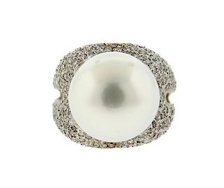 18K Gold Diamond South Sea Pearl Cocktail Ring