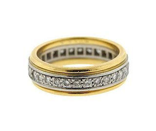 Mid Century Cartier 18K Gold Platinum Diamond Band Ring