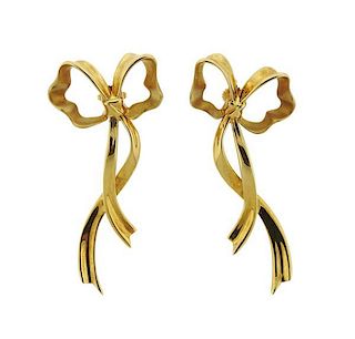Vintage Large Tiffany &amp; Co 18k Gold Bow Earrings