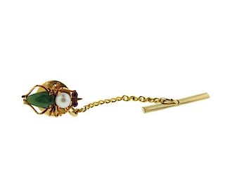 Antique 14k Gold Jade Pearl Bug Pin