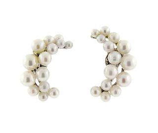 14k Gold Pearl Half Moon Earrings