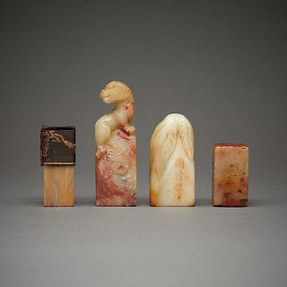 4 Chinese Carved Soapstone Seals
