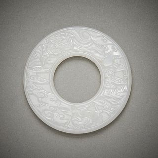 Chinese Carved Pale Jade Bi
