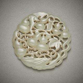 Chinese Carved Jade Disc w/ Gourds
