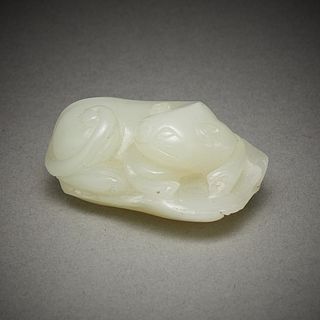 Chinese Jade Carving of Animal on Leaf