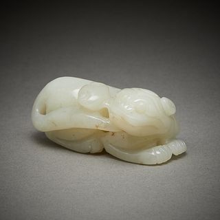 Chinese Carved Jade Beast w/ Lingzhi