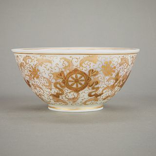 Rare Chinese Gilt Semi-Opaque White Glass Bowl