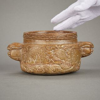 Chinese Carved Soapstone Ritual Bowl