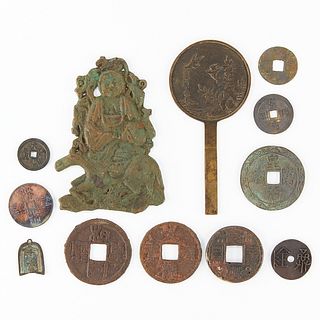 Grp of 12 Chinese Coins and Bronze Objects