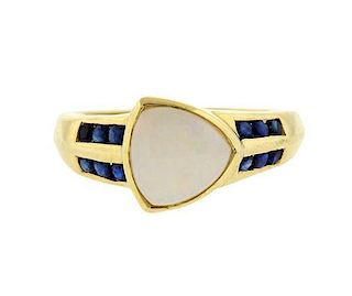 14k Gold Opal Blue Stone Ring