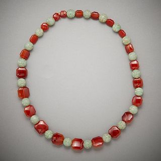 Chinese Jade Shou Bead Necklace