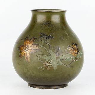 Japanese Meiji Incised Mixed Metal Vase